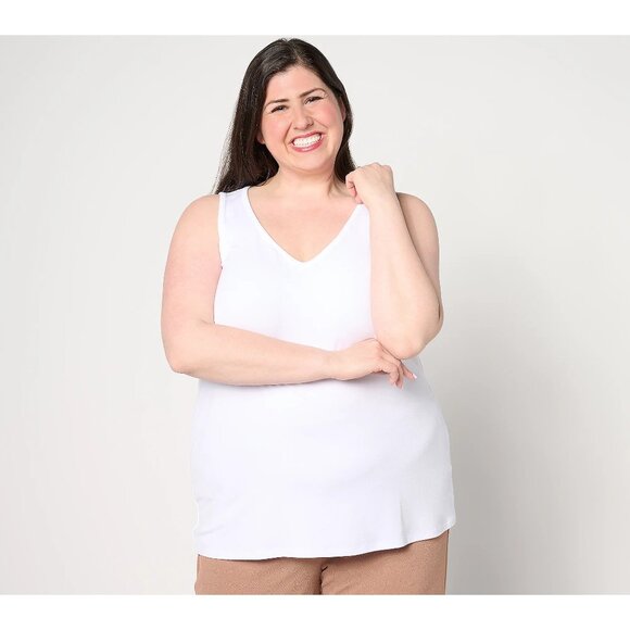 BEAUTIFUL by Lawrence Zarian The Mary V Neck Knit Tank Top Women Large White NEW - Picture 1 of 6
